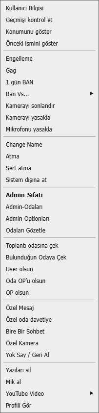 Gerçek kullanıcı sağ tık menüsü